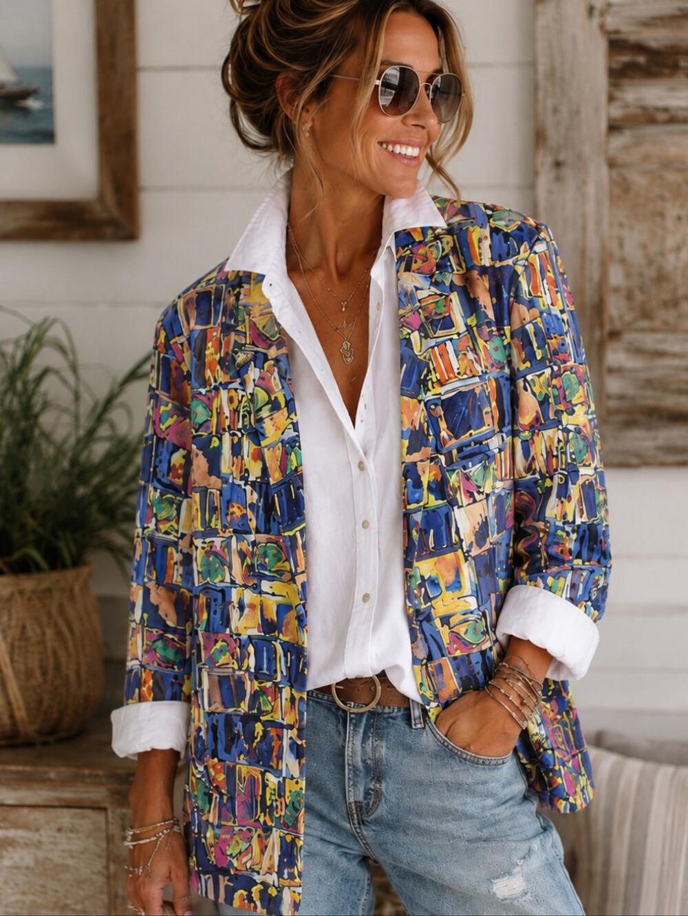 FRENCH CONNECTION Colorful Abstract Print Blazer